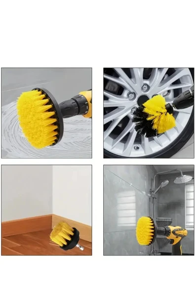 NACTUMU 3Adet Matkap Ucuna Takılabilen Temizleme Fırçası Seti  Duşakabin Banyo Küvet Araba Tekerliği Koltuk Yıkama - 2