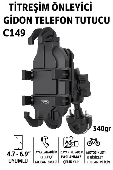 Titreşim Önleyici Gidon Telefon Tutucu Dayanıklı ABS Paslanmaz Çelik Yapı 4.7-6.9" Uyumlu