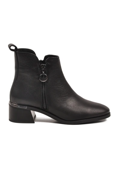 Ayakmod Siyah Hakiki Deri Polarlı Kaymaz Fermuarlı Kadın Topuklu Bot 9780-1 Z - 2