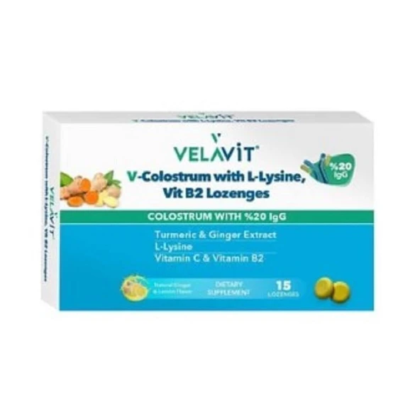 Velavit V-Colostrum With L-Lysine Vitamin B2 Lozenges 15 Pastil ürün görseli