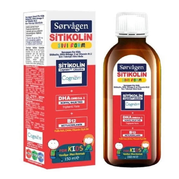 Sorvagen Smart Kids Sıvı Form Sitikolin Dha Omega 3 Norveç Balık Yağı ve B12 150 ml ürün görseli