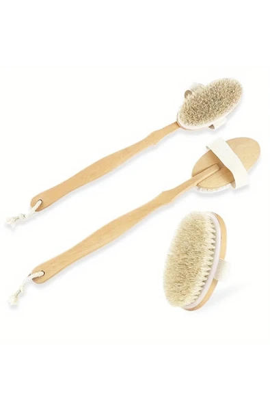 NACTUMU Çıkarılabilir Uzun Ahşap Saplı Doğal Kıllı Sırt Duş Fırçası, Vücut Masajı Banyo Fırçası - 2