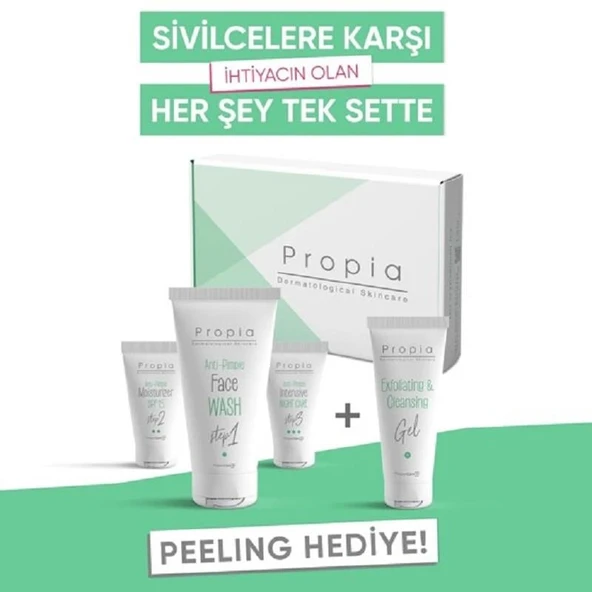 Propia İlk Akne Seti - Yıkama Jeli 150 ml + Nemlendirici Krem 40 ml + Gece Onarıcı Krem 40 ml + Peeling Hediye ürün görseli 1