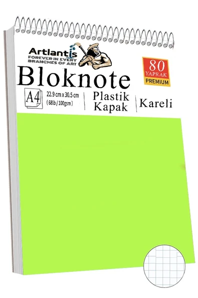 Telli Masaüstü Not Defteri Kareli A4 1 Adet Masa Üstü Plastik Kapaklı Spiralli Bloknot Blocknote 80 Yaprak Okul Ofis - 2