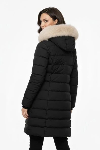 Kadın Spor Kapüşonlu İçi Peluş Mont  M5307 BGL-ST04913 - Resim 4