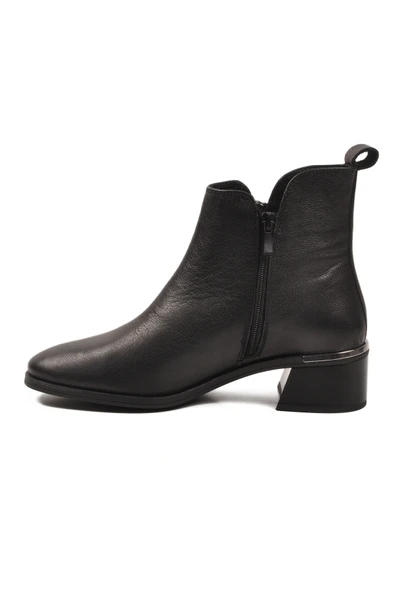 Ayakmod Siyah Hakiki Deri Polarlı Kaymaz Fermuarlı Kadın Topuklu Bot 9780-1 Z - 4