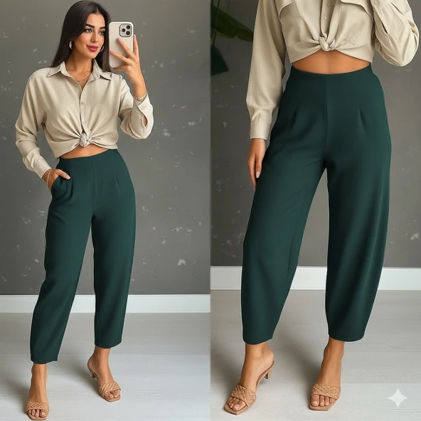 Kadın Yüksek Bel Krep Pantolon - Resim 5