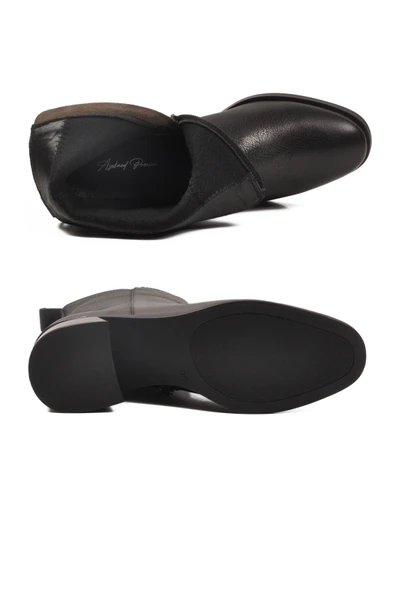 Ayakmod Siyah Hakiki Deri Polarlı Fermuarlı Kaymaz Kadın Bot 9786-1 Z - 4