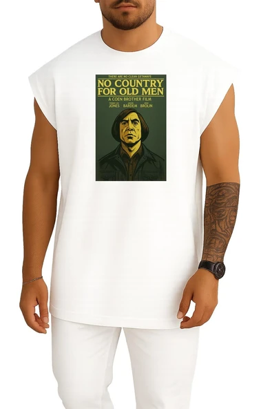 Oversize No Country For Old Men Göğüs Tasarımlı Atlet - Resim 5