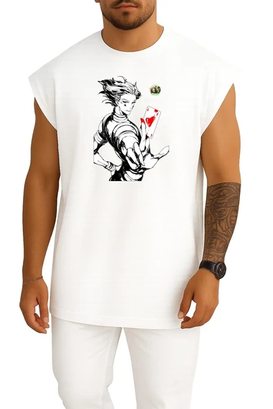 Oversize Hisoka Kurapika Gon Freecss Hunter Göğüs Tasarımlı Atlet - Resim 5