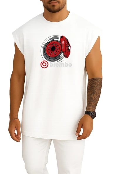 Oversize Brembo Fren Disk Ve Kaliper Göğüs Tasarımlı Atlet - Resim 7