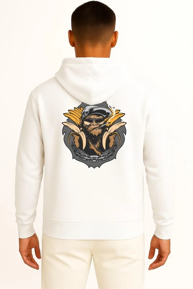 Kapüşonlu Ape Chimpanzee Gorilla Bornean Orangutan Cep ve Sırt Tasarımlı Unisex Sweatshirt - Resim 11