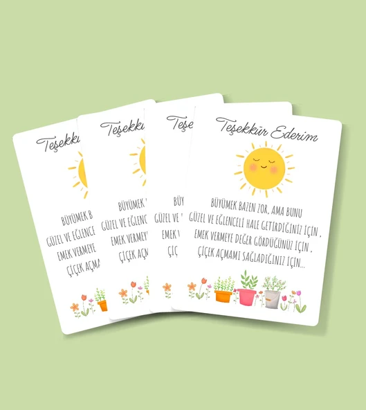 teşekkür kartı-Özel gün 24 Kasım -Öğretmenler Günü Tebrik Kartı 4 Lü-Not Kartı-hediye kartı-tek yüzlü ürün görseli