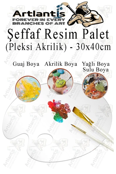 Pleksi Akrilik Resim Paleti 30x40 3mm 1 Adet Oval Palet Plastik Şeffaf Resim Boya Paleti Orta Boy Boyama Tepsisi