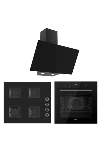 Ferre Flowart Florenz Plus Siyah 3'lü Ankastre Set ( QBL63CS-SS035-D077 ) ürün görseli 1