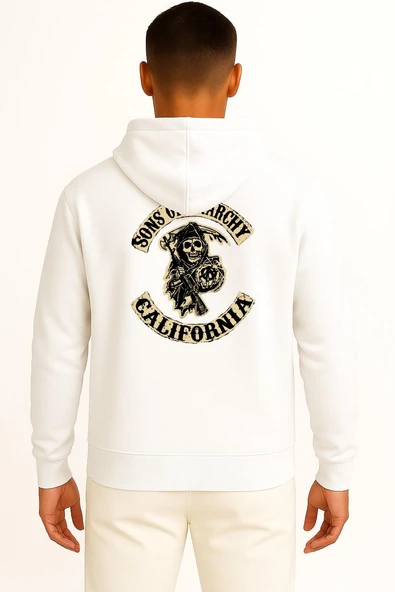 Kapüşonlu Sons Of Anarchy California Logo Cep ve Sırt Tasarımlı Unisex Sweatshirt - Resim 11