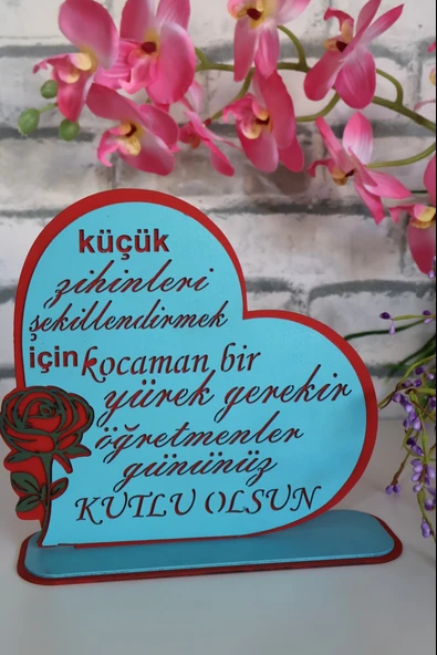 Öğretmenler Gününe Hediye Masaüstü Tablo "Kocaman bir Yürek" Ahşap Dekoru - Resim 5
