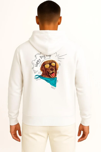 Kapüşonlu Funny Dog Wearing Sunglasses And Scarf Cep ve Sırt Tasarımlı Unisex Sweatshirt - Resim 2