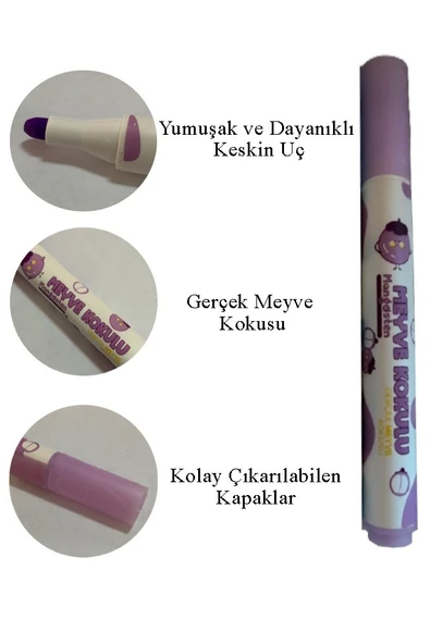 Meyve Kokulu Fosforlu Kalem 1 Paket 6 Renk Meyve Kokulu İşaret Kalemi 6 lı Fosforlu Kalem - 2