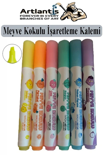 Meyve Kokulu Fosforlu Kalem 1 Paket 6 Renk Meyve Kokulu İşaret Kalemi 6 lı Fosforlu Kalem