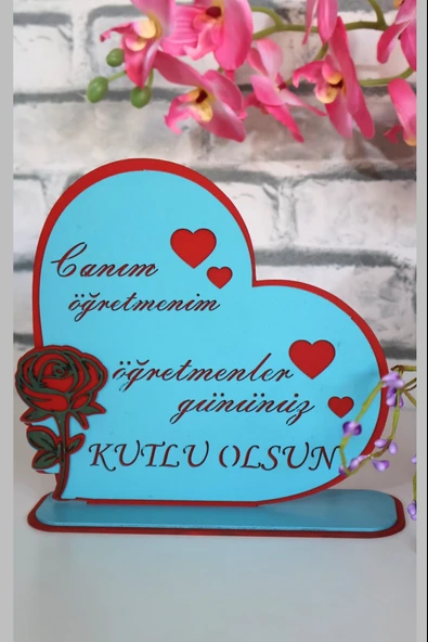 Öğretmenler Gününe Masaüstü Tablo Hediye "Canım Öğretmenim" Ahşap Dekoru - Resim 2