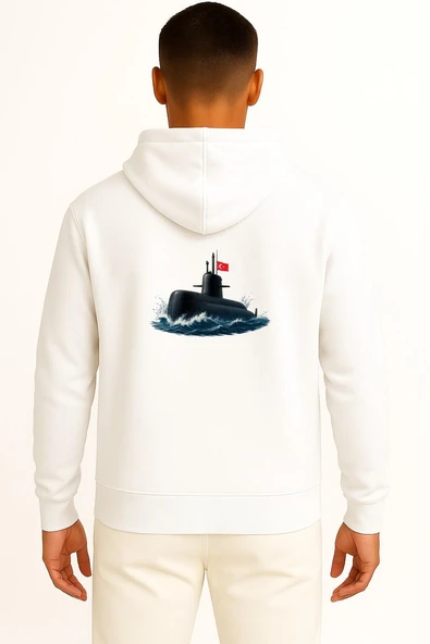 Kapüşonlu Tcg Hızırreis Denizaltı Cep ve Sırt Tasarımlı Unisex Sweatshirt - Resim 8