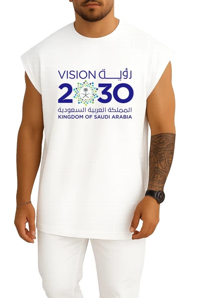 Oversize Kingdom Of Saudi Arabia 2030 Göğüs Tasarımlı Atlet - Resim 7