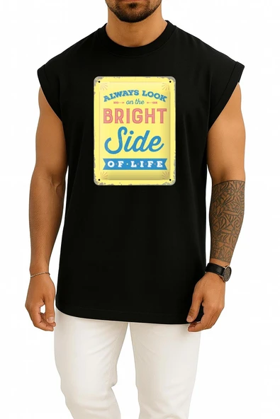 Oversize Always Look On The Bright Side Of Life Metal Monty Göğüs Tasarımlı Atlet - Resim 9