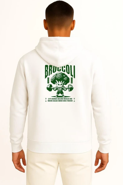 Kapüşonlu Brokoli Gym Fitness Yeşillik Göğüs ve Sırt Tasarımlı Unisex Sweatshirt - Resim 2