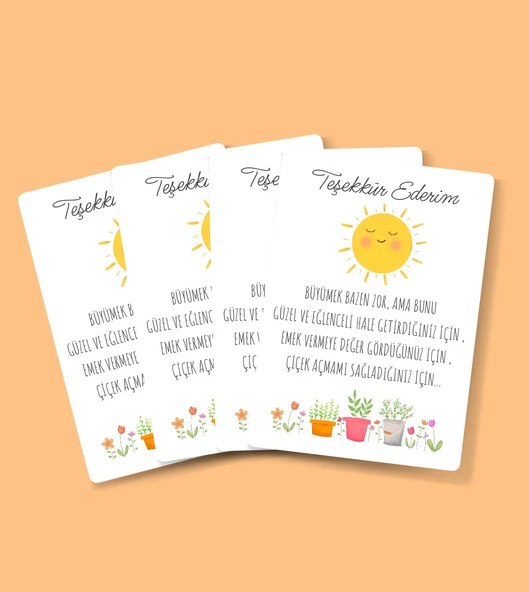 teşekkür kartı-Özel gün 24 Kasım -Öğretmenler Günü Tebrik Kartı 4 Lü-Not Kartı-hediye kartı-tek yüzlü - Resim 4