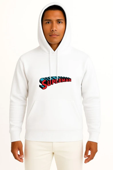 Kapüşonlu Superman Logo Göğüs ve Sırt Tasarımlı Unisex Sweatshirt ürün görseli