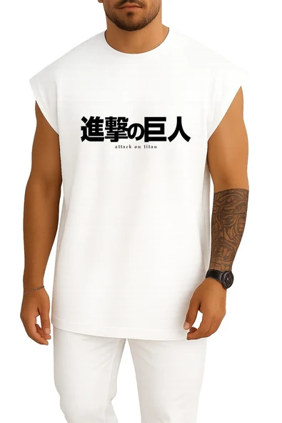 Oversize Attack On Titan Göğüs Tasarımlı Atlet - Resim 7