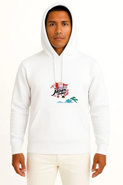 Kapüşonlu Mount Fuji Cherry Blossom Japonya Göğüs Tasarımlı Unisex Sweatshirt - Resim 5