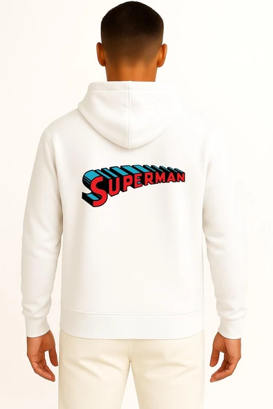 Kapüşonlu Superman Logo Göğüs ve Sırt Tasarımlı Unisex Sweatshirt - Resim 2