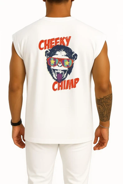 Oversize Orangutan Chimpanzee Euclidean Animal Cep ve Sırt Tasarımlı Atlet - Resim 5