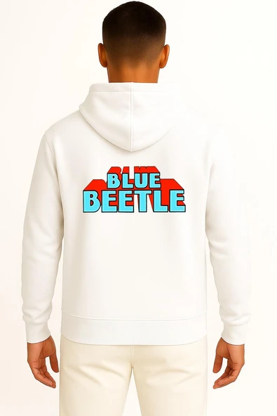 Kapüşonlu Blue Beetle Cep ve Sırt Tasarımlı Unisex Sweatshirt - Resim 11