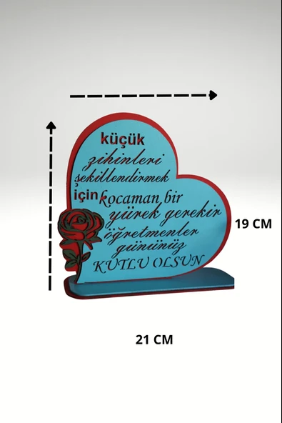 Öğretmenler Gününe Hediye Masaüstü Tablo "Kocaman bir Yürek" Ahşap Dekoru - Resim 4