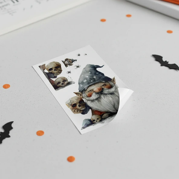 Gotik Cüce ve Kafatası Halloween Duvar Sticker Seti - 2