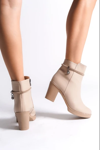 New Aria Kadın Ten Rengi Fermuarlı Bot - Resim 3