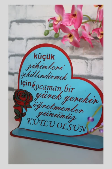 Öğretmenler Gününe Hediye Masaüstü Tablo "Kocaman bir Yürek" Ahşap Dekoru - Resim 3