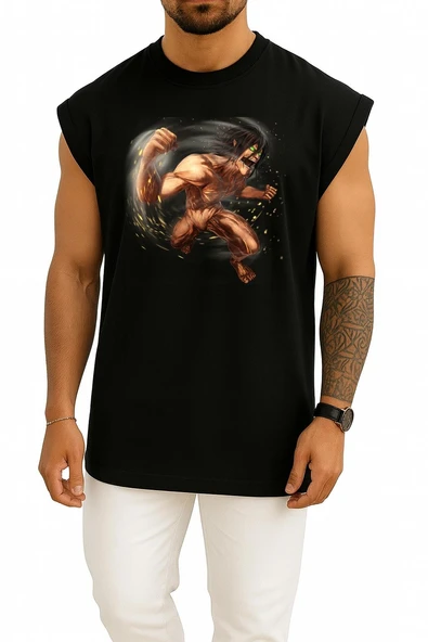 Oversize Attack On Titans Eren Göğüs Tasarımlı Atlet - Resim 11