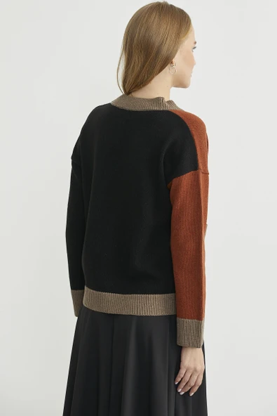 Renk Geçişli Oversize Yünlü Triko Hırka - Siyah - Resim 6