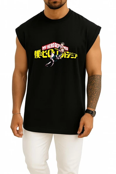 Oversize My Hero Academia, Volume 5 Peace Sign Göğüs Tasarımlı Atlet - Resim 11