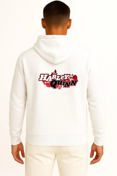 Kapüşonlu Harley Quinn Cep ve Sırt Tasarımlı Unisex Sweatshirt - Resim 2