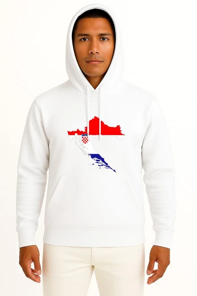Kapüşonlu Hırvatistan Haritası Göğüs Tasarımlı Unisex Sweatshirt - Resim 5