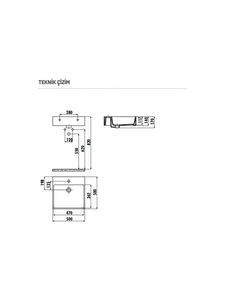Creavit NX256 Set Üstü 50 x 50 Düz Kare Lavabo - Resim 2