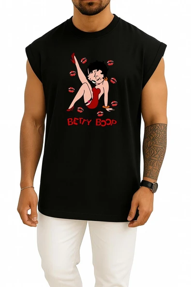 Oversize Betty Boop Göğüs Tasarımlı Atlet - Resim 11
