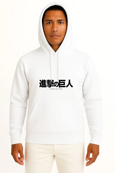 Kapüşonlu Attack On Titan Göğüs Tasarımlı Unisex Sweatshirt - Resim 3