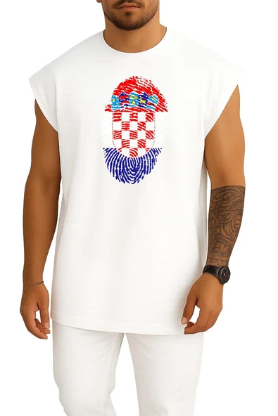 Oversize Hırvatistan Logosu Ve Bayrağı Göğüs Tasarımlı Atlet - Resim 7