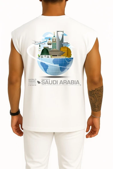 Oversize Saudi Arabia Travel Cep ve Sırt Tasarımlı Atlet - Resim 2